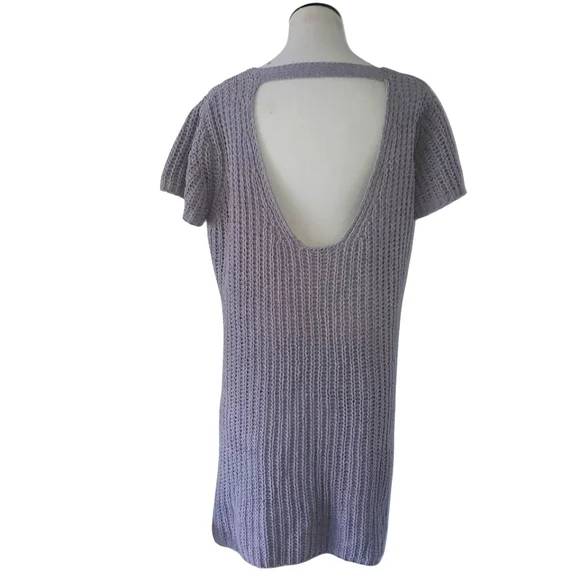 🔥POL Grey High Low Open Knit Open Back Chenille‎ Lagenlook Slouchy Sweater SZ M - Picture 4 of 12